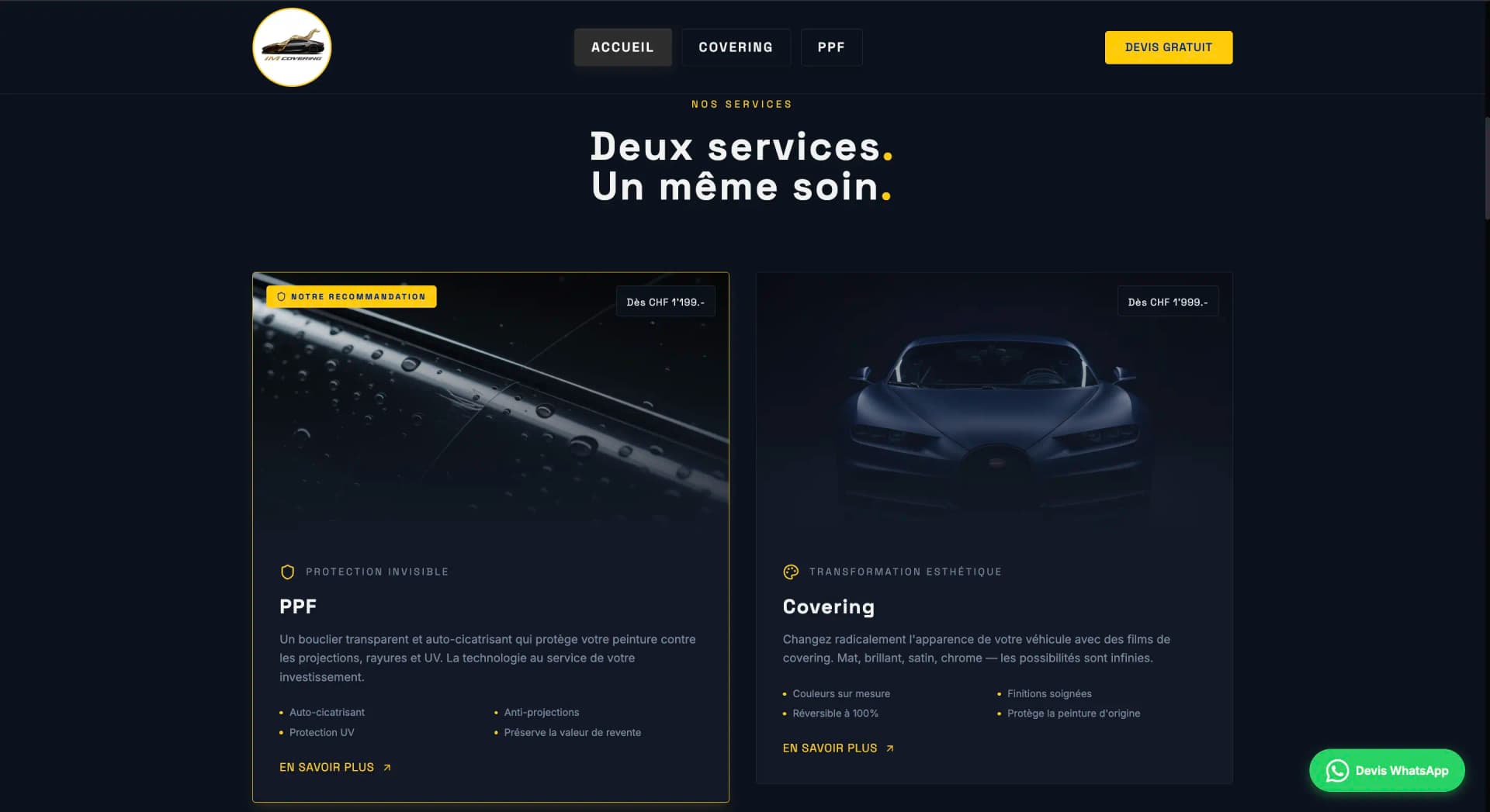 Site IM Covering — structure de page optimisée pour le référencement
