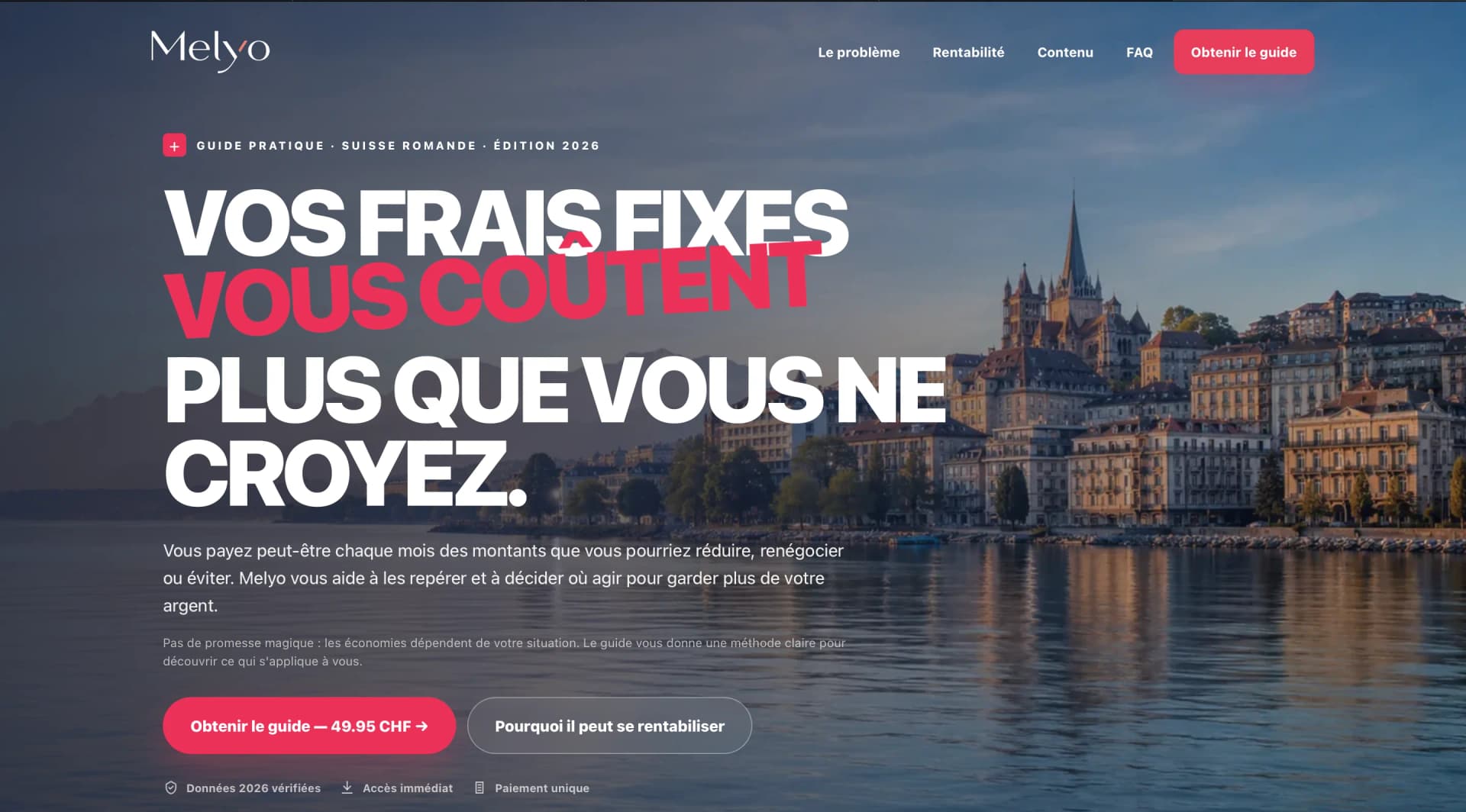 Page d'accueil du site Melyo — guide frais fixes Suisse romande