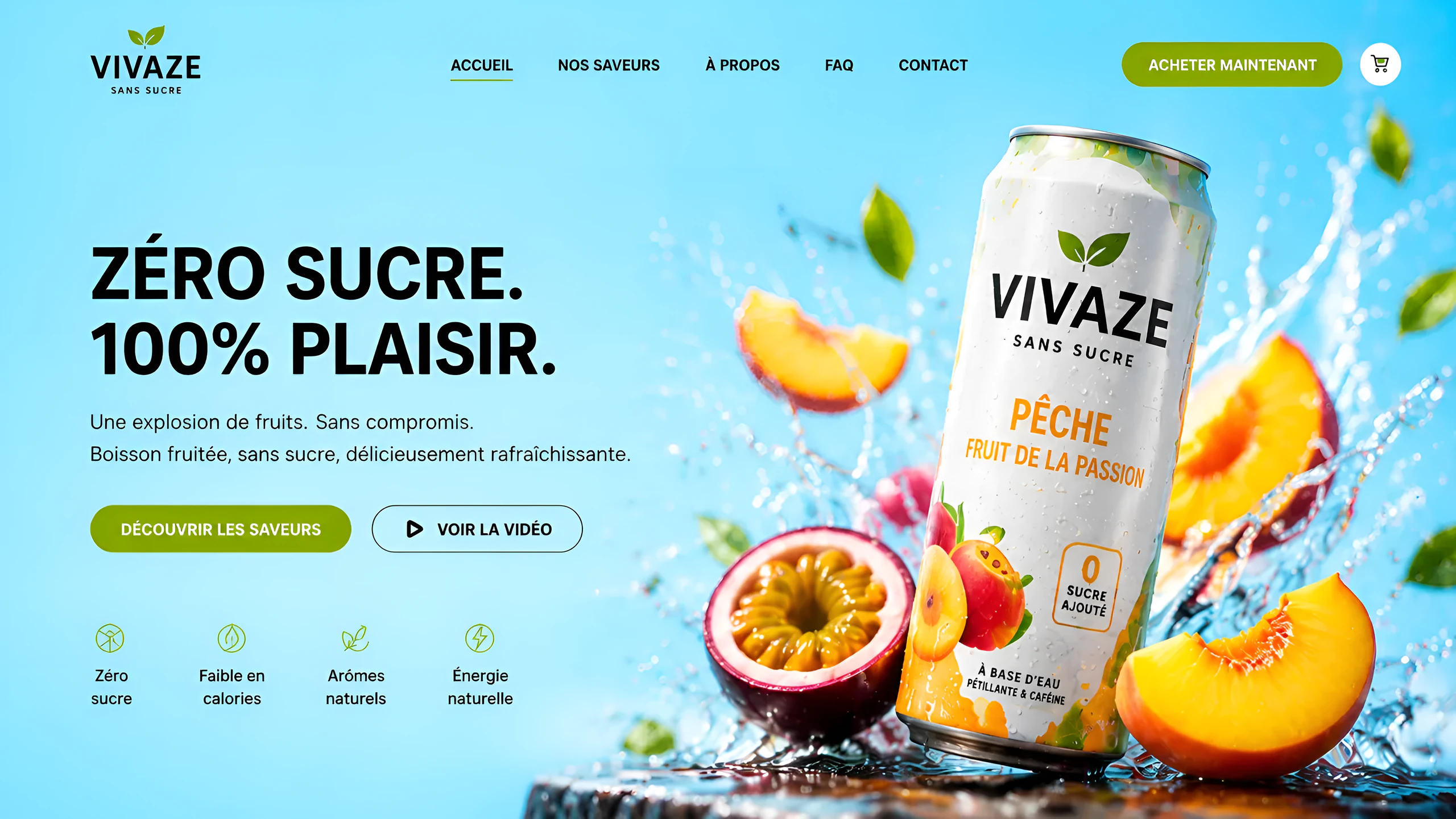 Vivaze — landing page d'une boisson sans sucre, démo NextUp Web