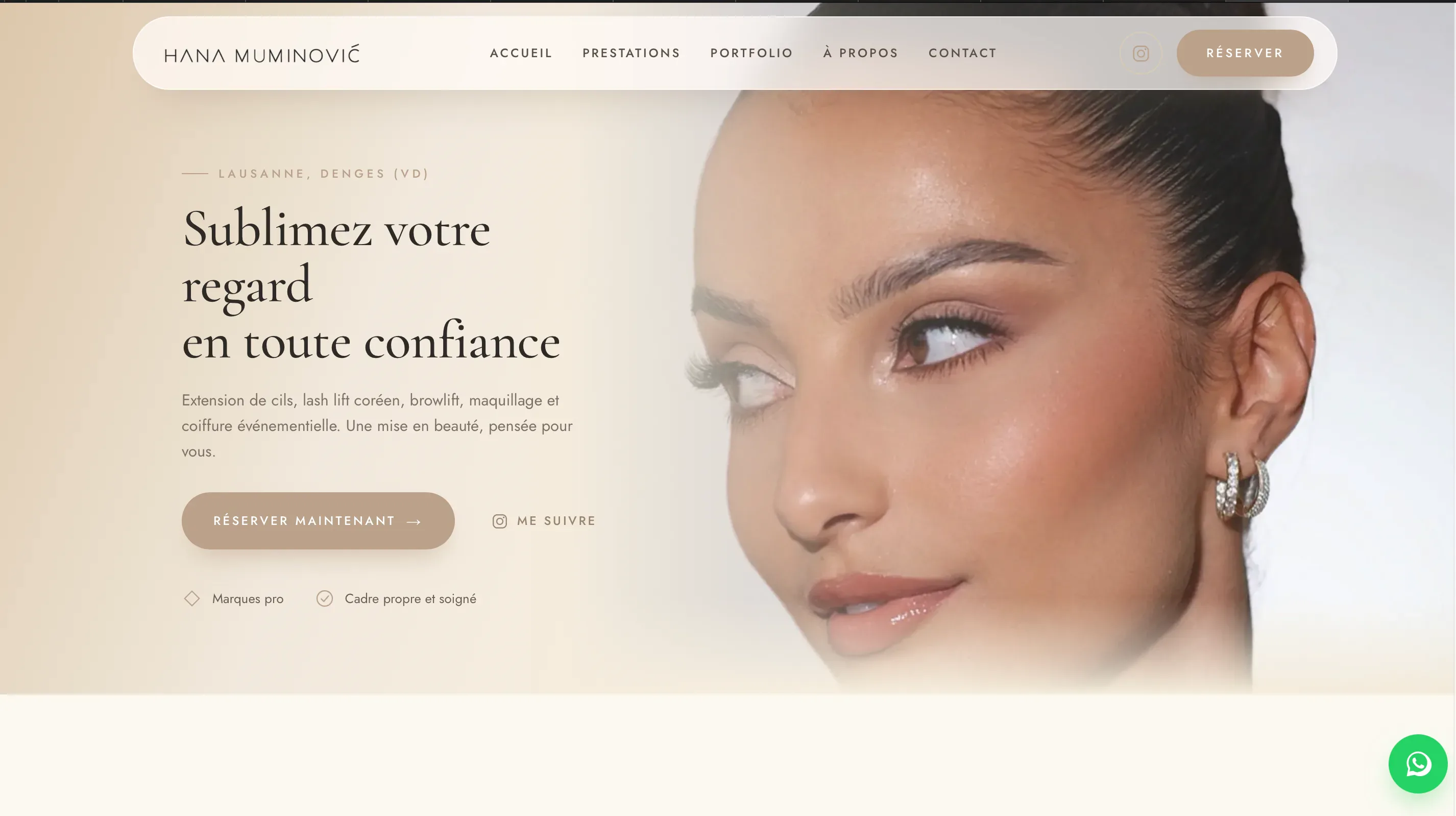 Page d'accueil du site Hana Muminović — studio beauté à Lausanne et Denges