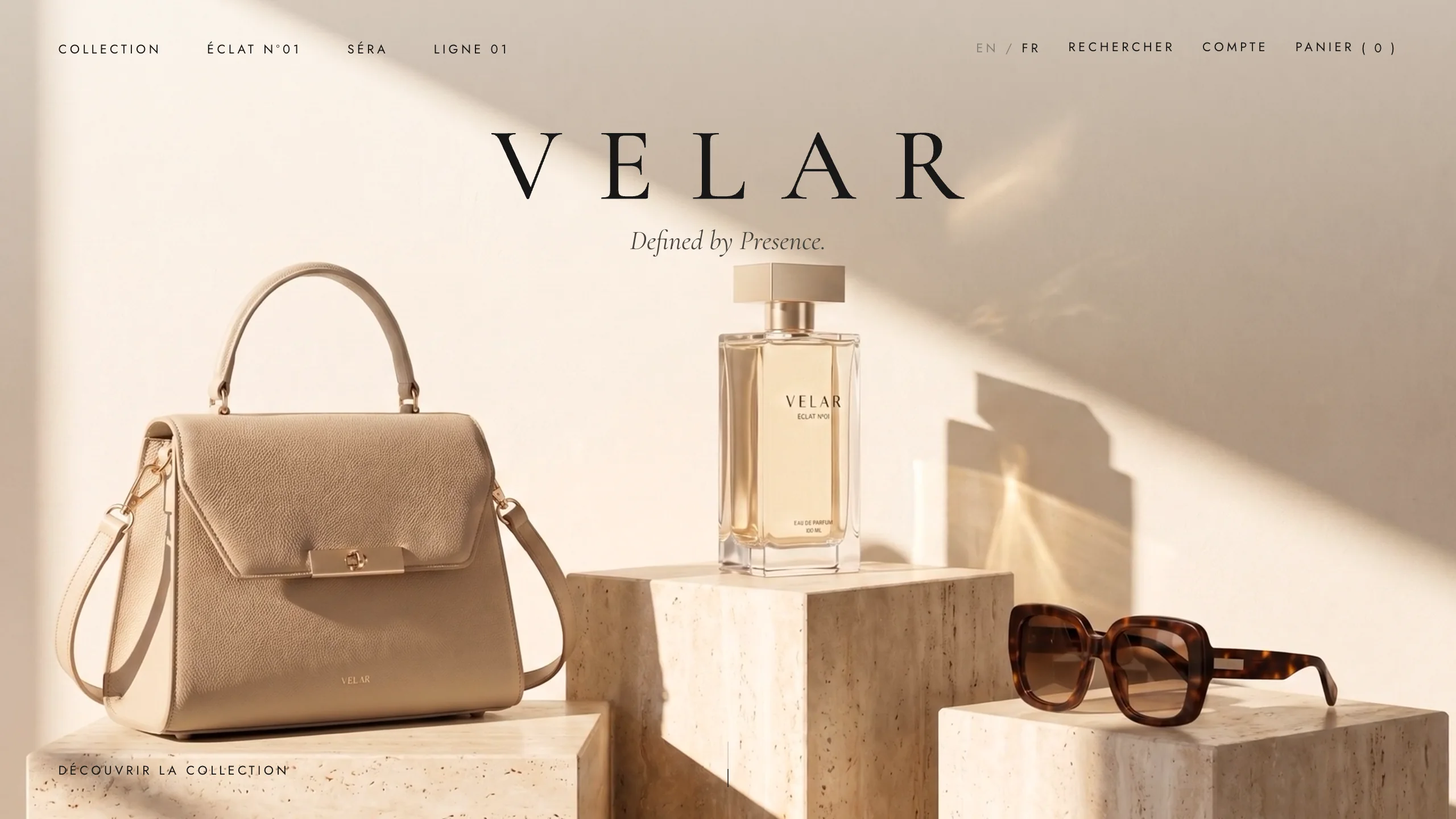 VELAR — boutique e-commerce d'une maison de luxe, démo NextUp Web