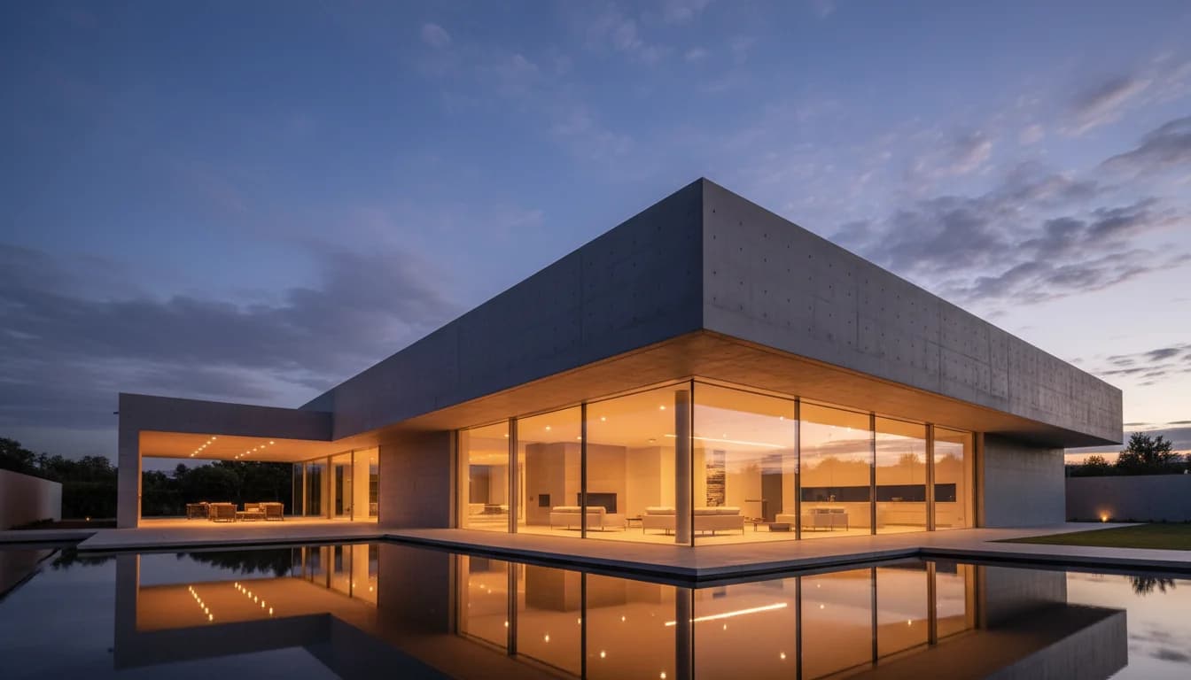 Pavillon contemporain au crépuscule